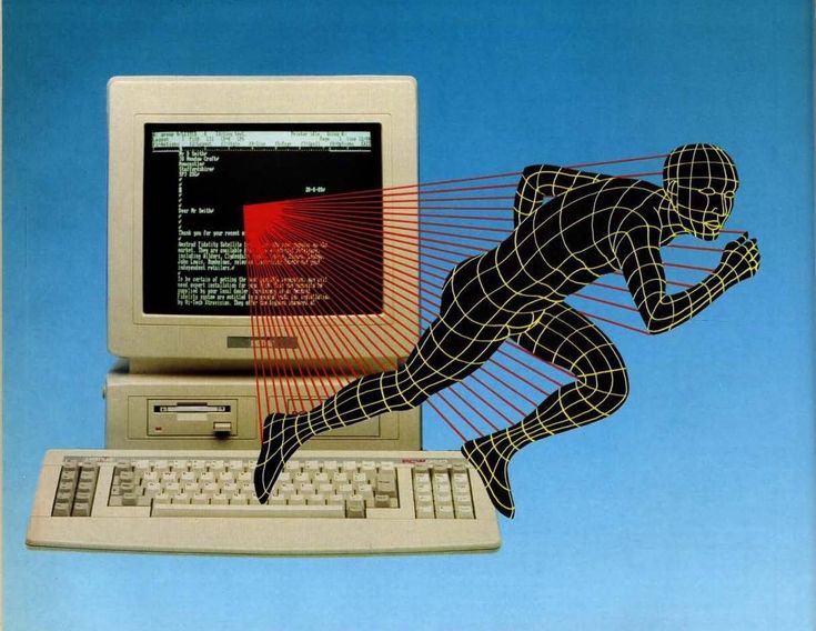 Vintage computer with a wireframe runner